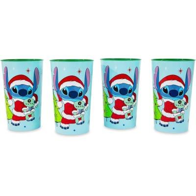 Disney Lilo & Stitch Santa Stitch Juego Vasos Plástico de 4 Piezas Reutilizable 22 oz