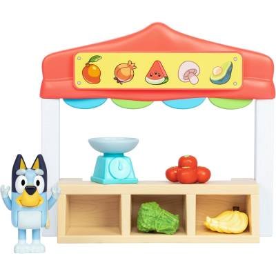 Bluey Mini Playsets Farmers Market Playset Figura articulada con Bolsa de Compras y Accesorios