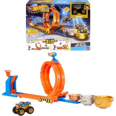 Hot Wheels Monster Trucks Pista de Juguete Competencia de Big Foot Giros Extremos 4 años en adelante