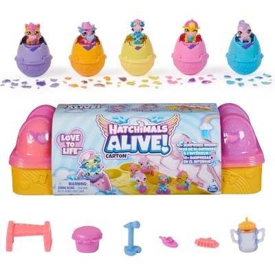 HATCHIMALS Alive Cartón Huevos Rosa y Amarillo 6 Minifiguras Huevos Que se Rompen Solos 11 Accesorios