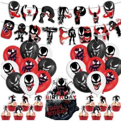 Set 18 Globos Látex Héroes Villanos Venom Letrero Fiesta y Decoración