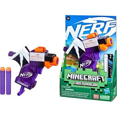 Pistola Nerf MicroShots Minecraft Ender Dragon Mini Blaster Incluye 2 Dardos Oficiales de Elite