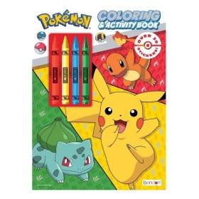 Libro Actividades y Colorantes Pokémon 4 Lápices de Colores Incluye Más de 30 Pegatinas