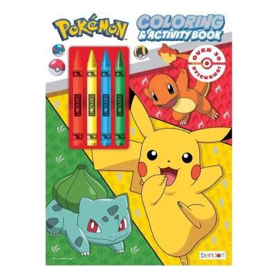 Libro Actividades y Colorantes Pokémon 4 Lápices de Colores Incluye Más de 30 Pegatinas