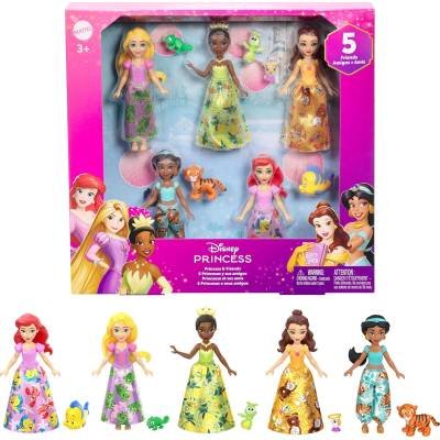 Disney Princess Conjunto y Amigos 5 Muñecas Pequeñas Atuendos Brillantes y Amigos