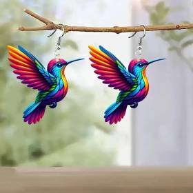 Aretes Pendientes Animal Colibrí Colorido Mujer Elegante Moda Fiesta Regalo
